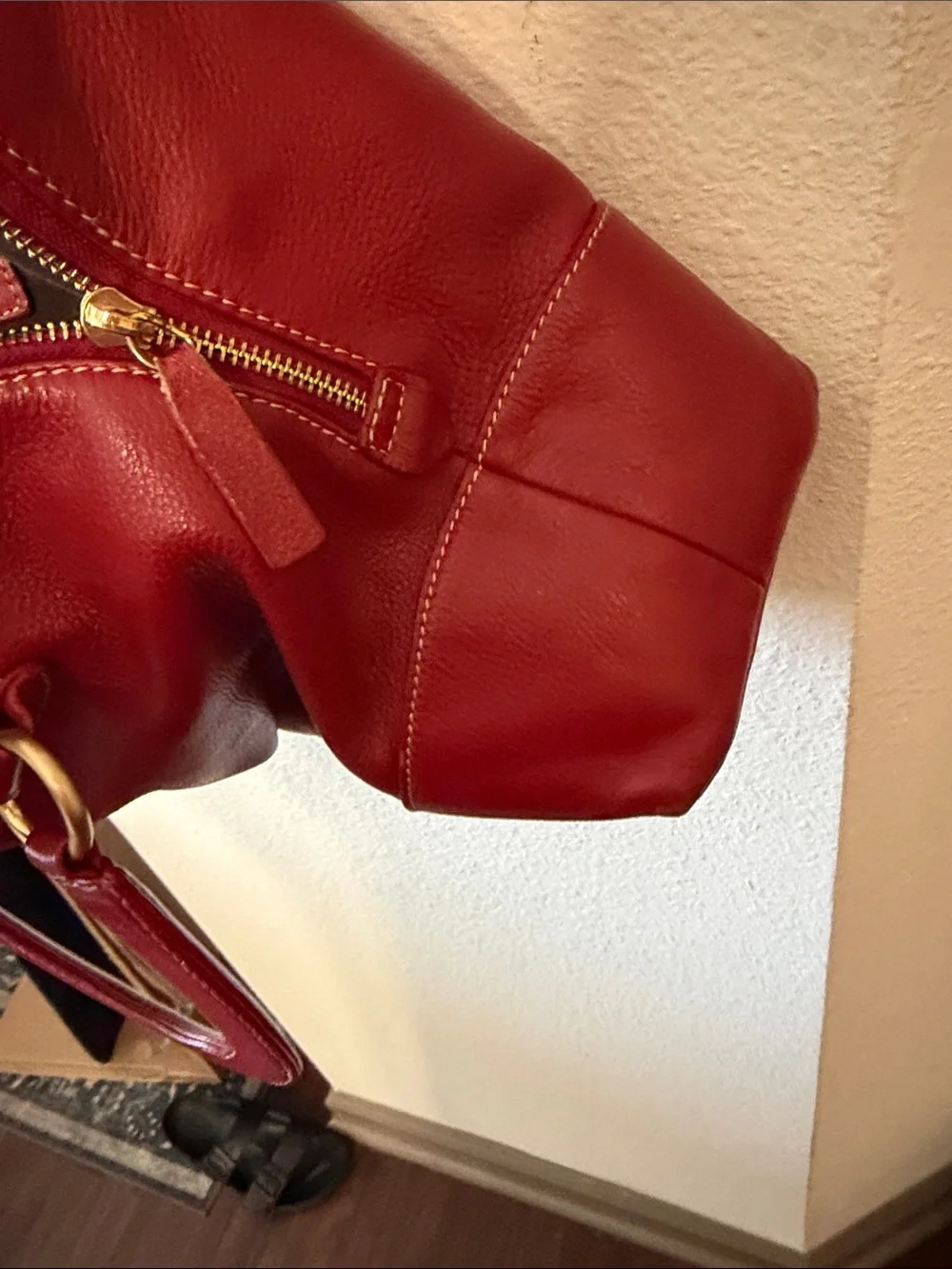 Vintage Celsius Structured Red Leather Hobo Handbag with Gold-Tone Accents